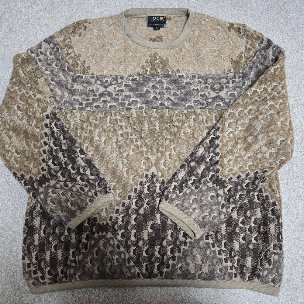 COOGI Australia Vintage 3D Textured Knit Sweater L Made in‎ Australia Neutral